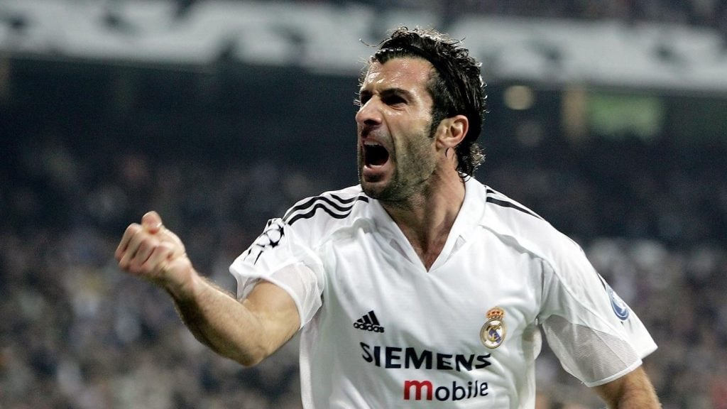 Luís Figo a celebrar um golo pelo Real Madrid