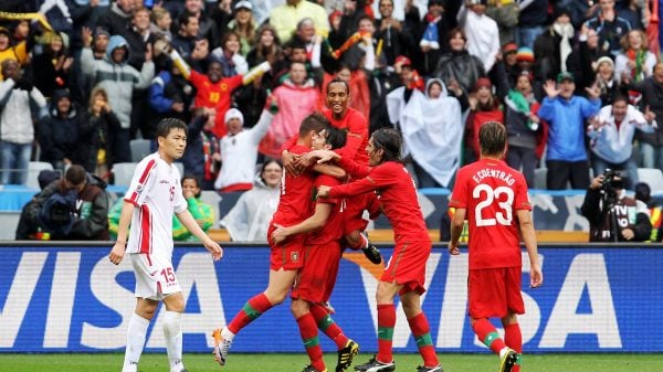 festejos de portugal na goleada de Portugal à Coreia do Norte no Mundial de Futebol de 2010