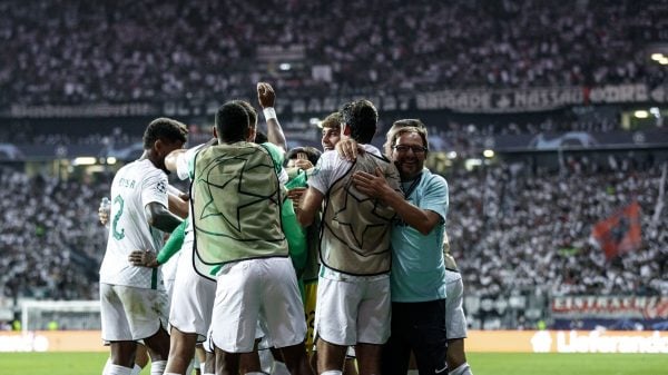 Sporting festeja golo na Liga dos Campeões