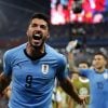 Luis Suarez jogador da selecção do Uruguai a celebrar um golo frente a Portuga no Mundial